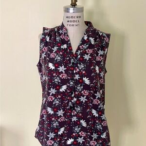 Floral Sleeveless Top - Purple and White